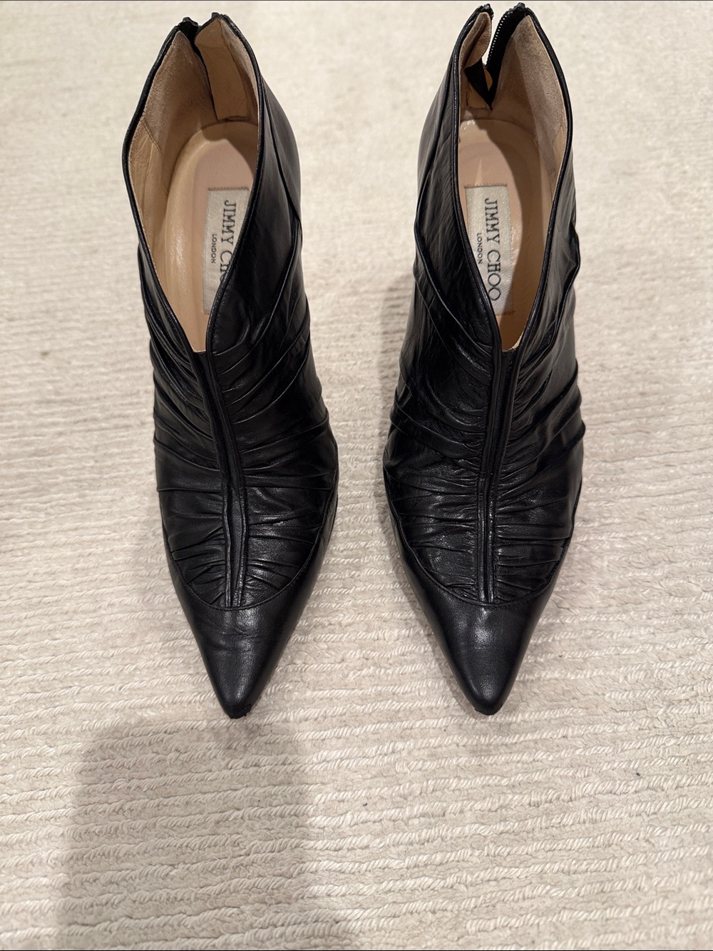 Jimmy Choo Black Ruched Leather Pointed Ankle Booties